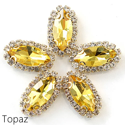 Topaz 20 шт конский глаз лист пришить на коготь стразы шьют на стекло стразы шьют на Стразы с золотым коготь использовать для свадебного платья обувь B1078 - Цвет: Topaz