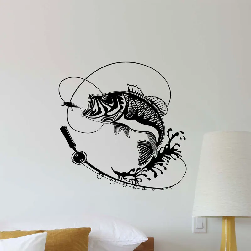 Наклейка на стену С рыболовным крючком и удочкой виниловая клейкая декоративная
