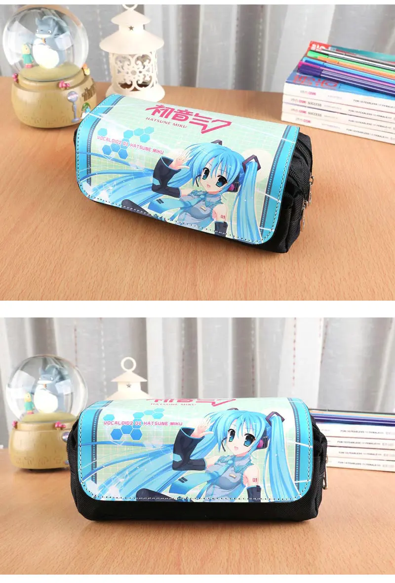 Hatsune Miku Аниме Сумка-карандаш из искусственной кожи Двойная застежка-молния флип-чехол карандаш сумки школьные принадлежности креативный детский подарок