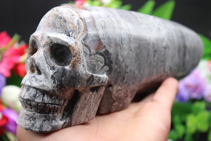 

1612g Natural quartz Picasso carving gigantic skull