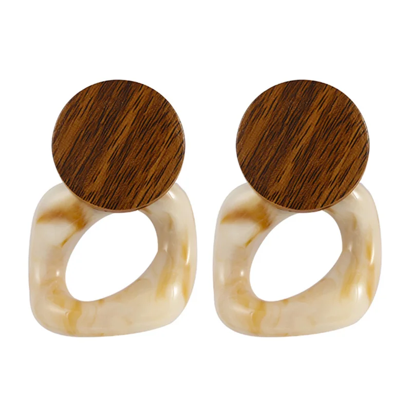 Natural Brown AENSOA модные большие серьги-капли из смолы для женщин новые большие корейские квадратные серьги с уксусной кислотой трендовые деревянные геометрические ювелирные изделия - Окраска металла: Natural Brown