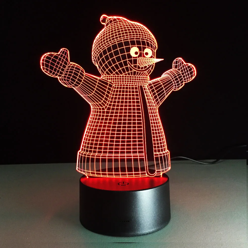 Рождественский Снеговик 3D визуальная иллюзия Лампа USB Ночник детский новогодний