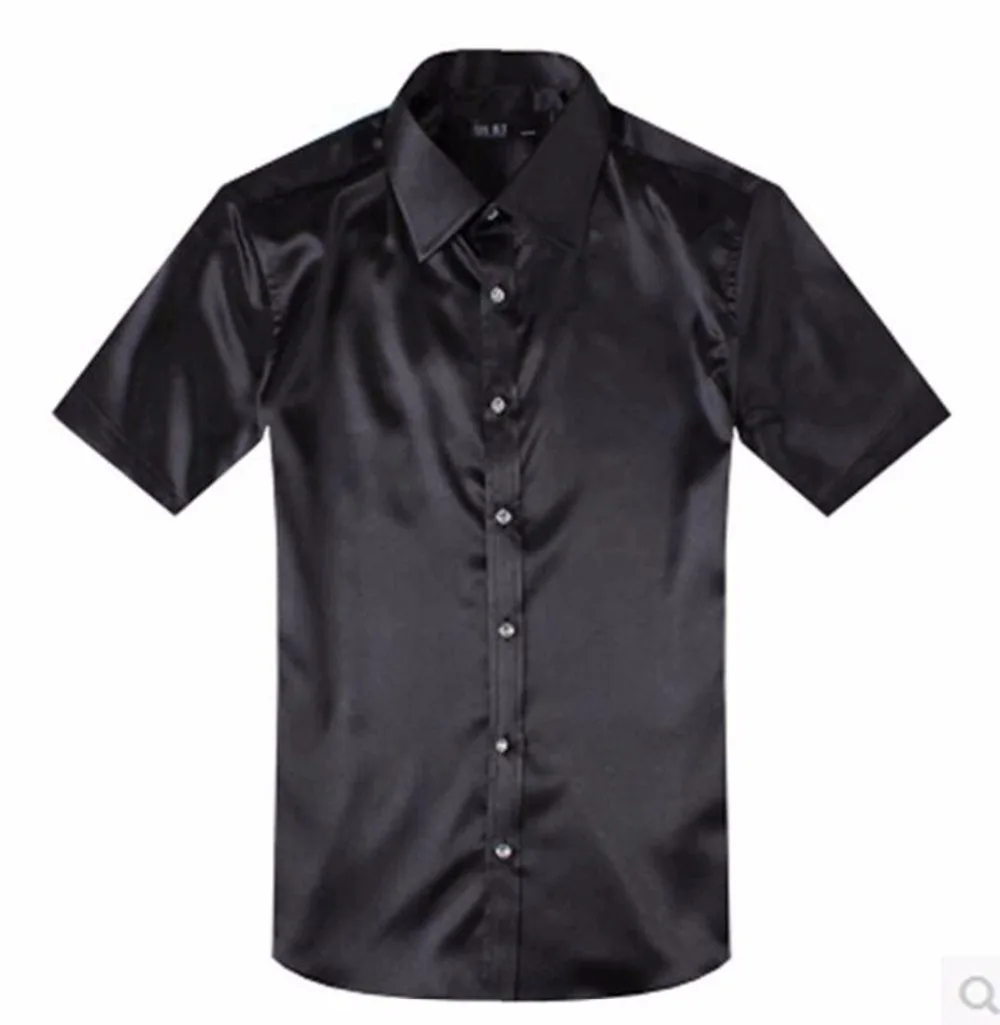 

New Fashion Men's Slim Fit Silk Satin Groom Dress Shirts Formal Casual Shirts