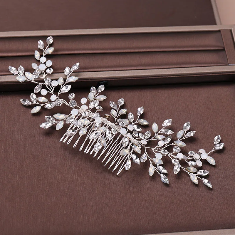 FORSEVEN Shining Crystal Rhinestone Leaf Hair Combs Headpieces Jewelry for Women Bride Noiva Wedding Party Headbands | Украшения и