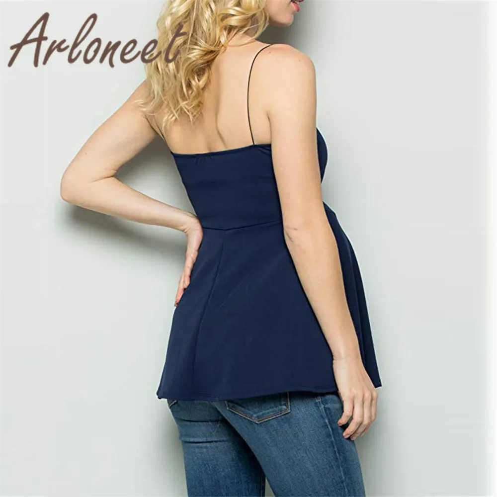 ARLONEET Женская одежда топы для беременных хлопковая футболка на бретелях с v