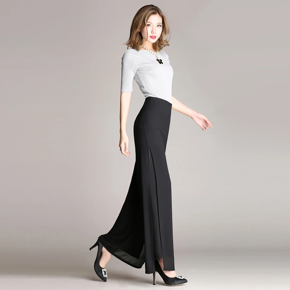 Для женщин с завышенной талией шифоновые брюки свободные широкие в ноге штаны