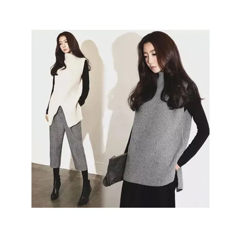 Женский вязаный жилет с высоким воротом шерстяной свитер без рукавов пуловер