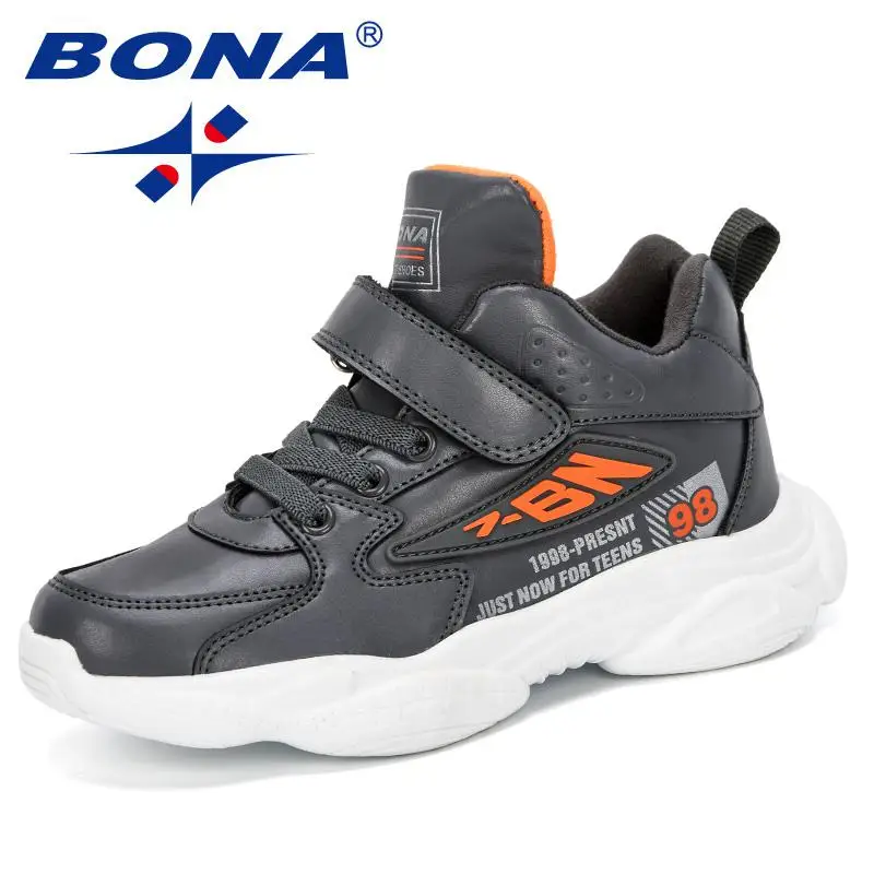 Dark Grey Flu orange BONA Весна Дети Соответствие цвета обуви Детская теннисная дышащая Спортивная обувь модная обувь для девочек трендовые кроссовки для мальчиков - Цвет: Dark Grey Flu orange