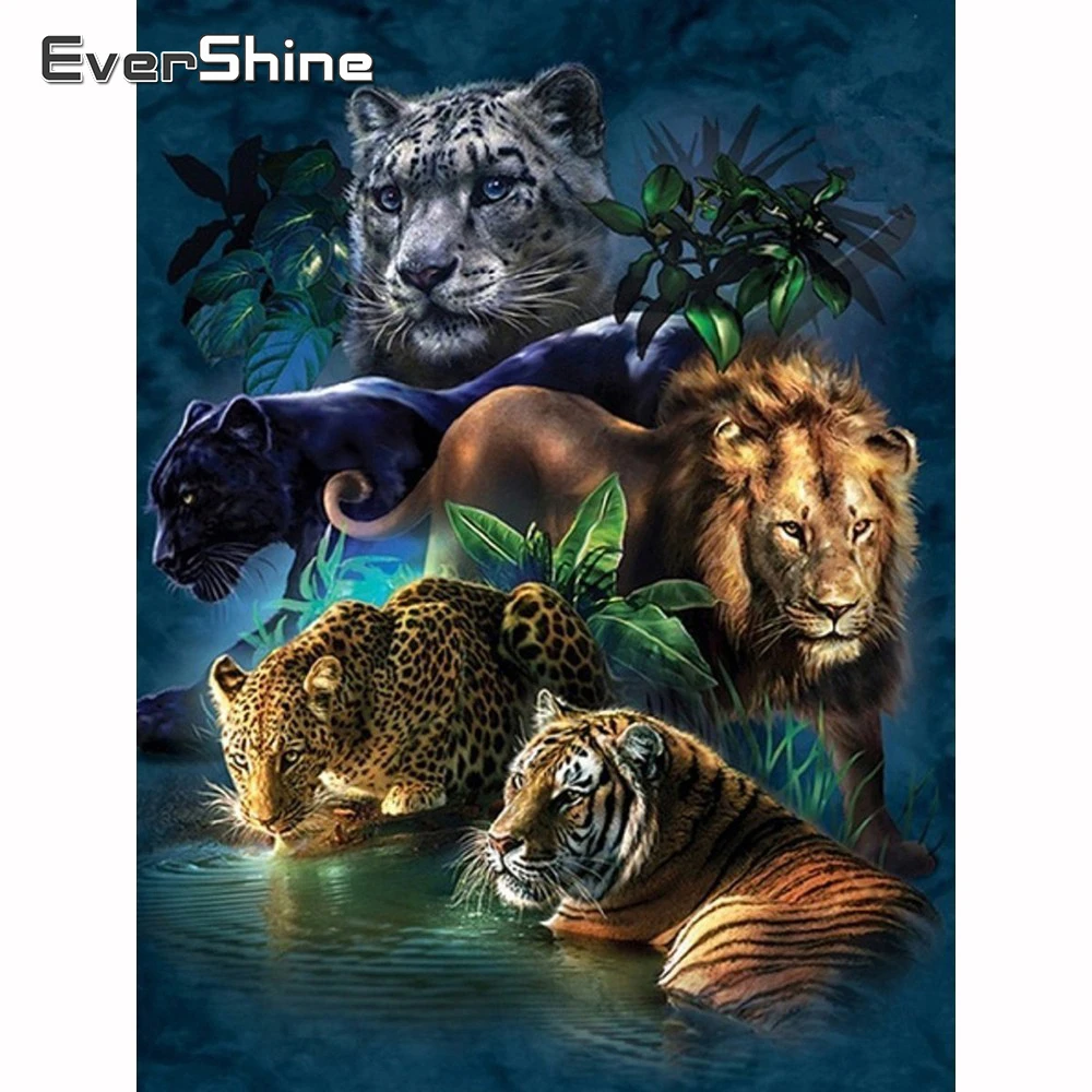 Алмазная 5D Вышивка Evershine картина с животными квадратным и круглым основанием
