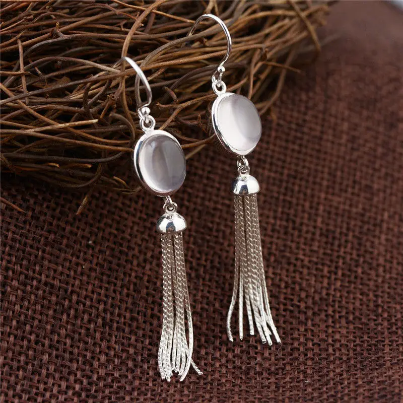 Oval Shape V. YA серьги из натурального кварца Росс с розовым камнем, Висячие 925 пробы Серебряные длинные серьги, ювелирные изделия для женщин, лучшие подарки - Окраска металла: Oval Shape