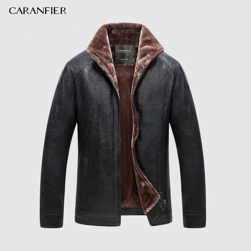 CARANFIER 2019 мужские Куртки из искусственной кожи с воротником искусственного меха