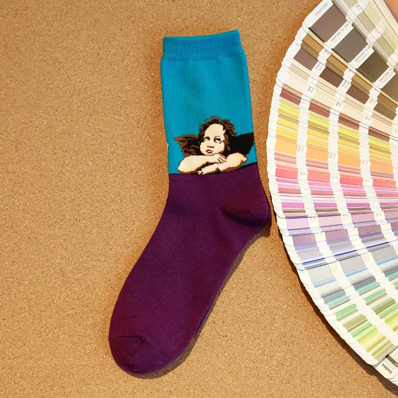 Autumn new fashion trend in men breathable tube socks sweat deodorant crazy painting series male cotton | Тематическая одежда и