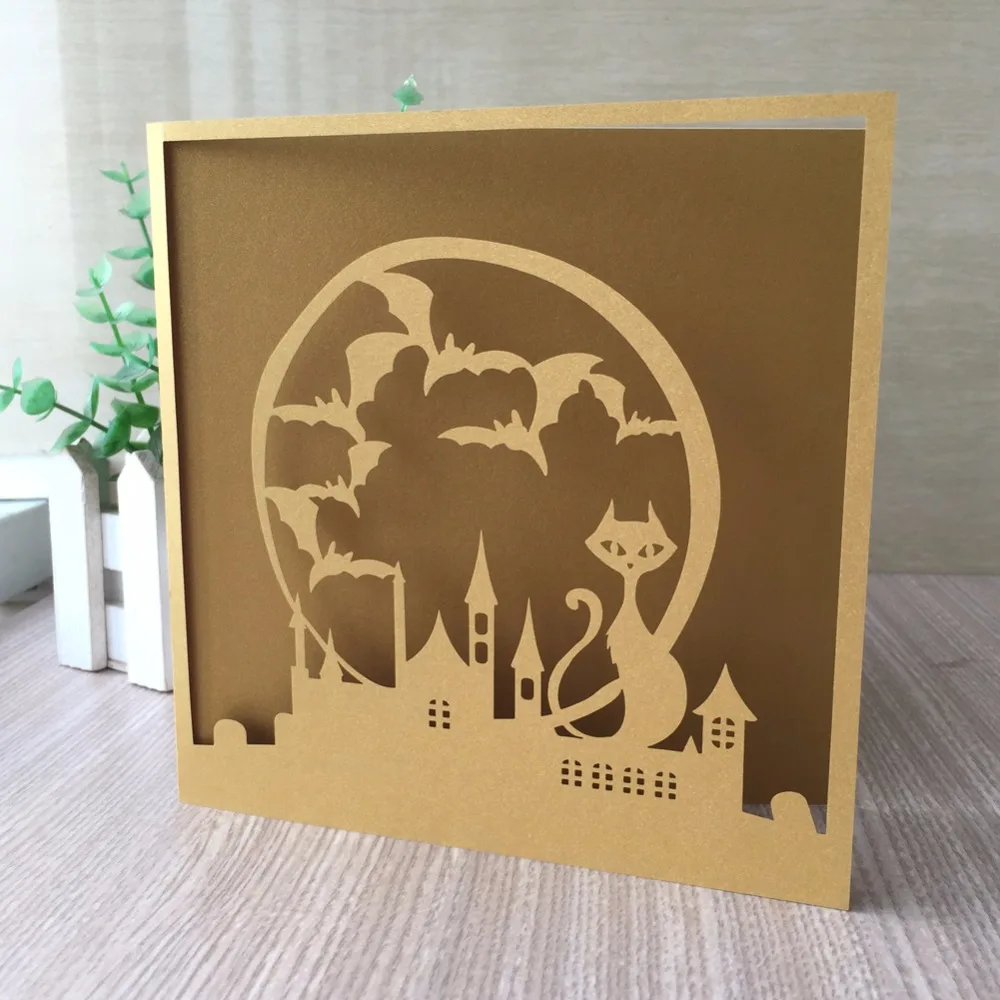 100 шт./лот празднование Хэллоуина винтажная лазерная резка пригласительная