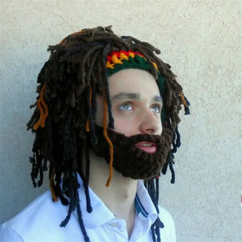 Головные уборы с париком и бородой Hobo Mad Scientist Rasta Caveman вязаные теплые шапки ручной