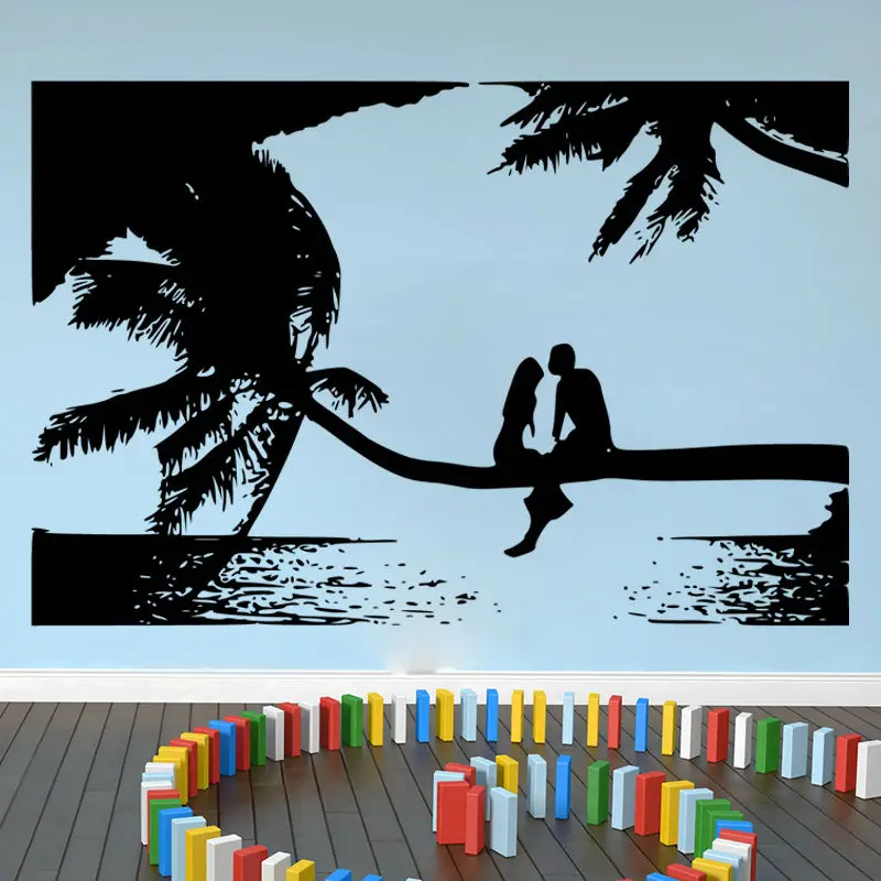 Tropical Scenery Sticker Palm Beach Sea Decal Wall Art Vinyl Decor School Dorm Living Room Bedroom Home Office Mural Stencil | Дом и сад