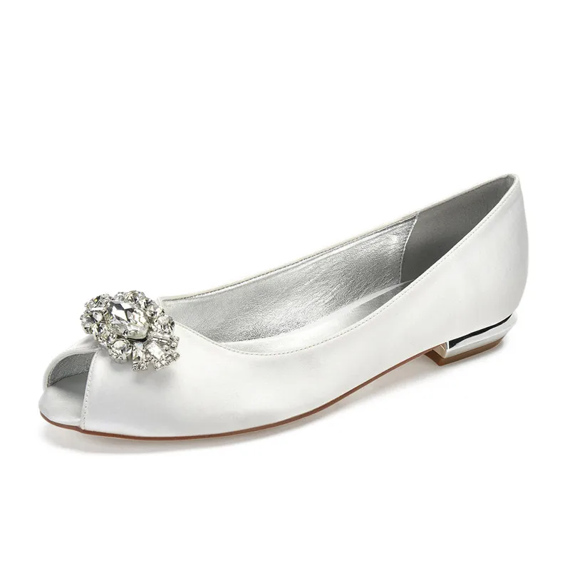 

Comfort Flat Satin Crystals Women Shoes Peep Toe Slip on Prom Evening Wedding Brdial Party Dress Ladies Flats