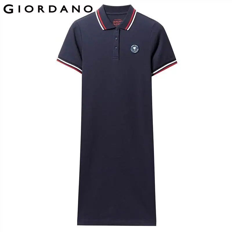 Giordano хлопковое платье Polo с вышивкой на груди выполнено из натурального хлопка и