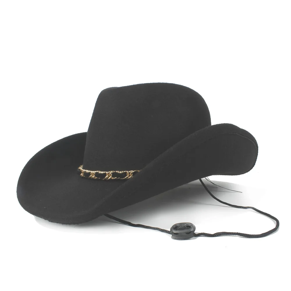 Шерсть полые западная ковбойская шляпа для женщин мужчин Outblack Fedora сомбреро Hombre джаз шляпа ветер веревка