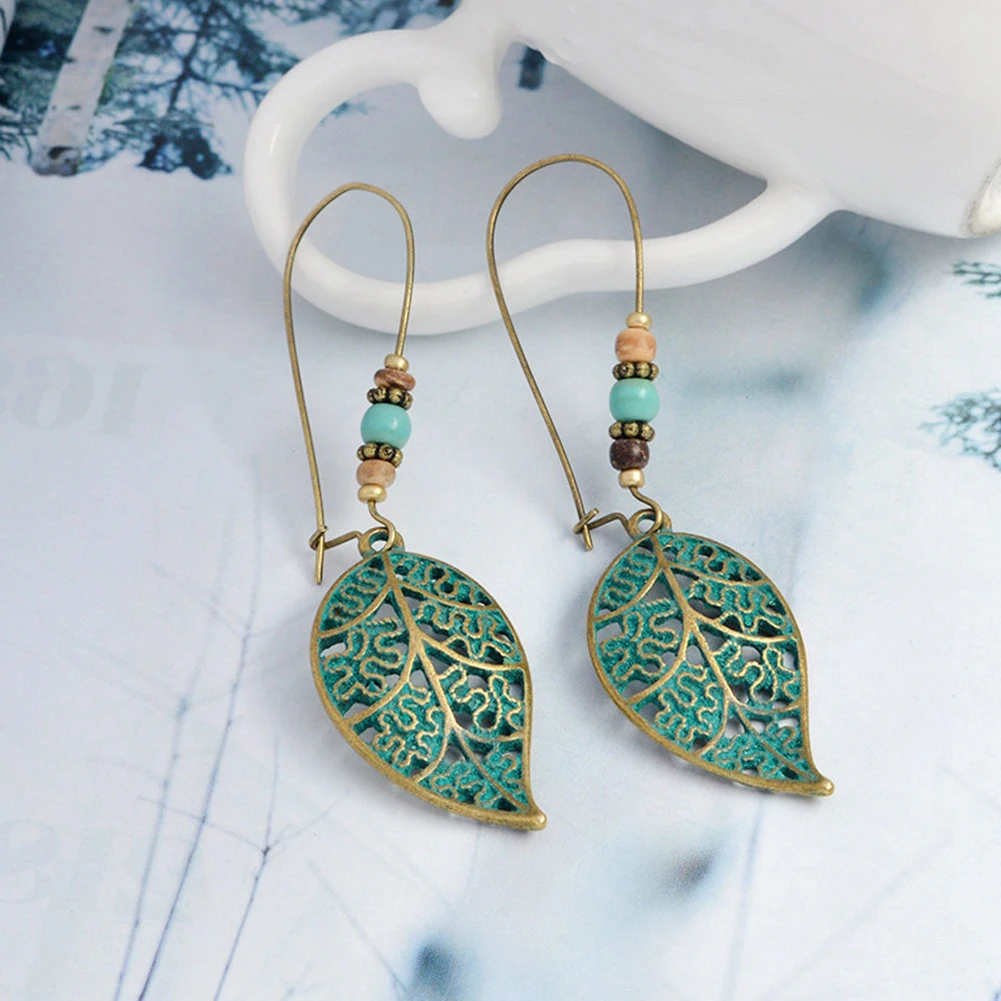 Bluelans Fashion Women Hollow Leaves Dangle Hook Beads Earring Bohemia Charm Jewelry | Украшения и аксессуары