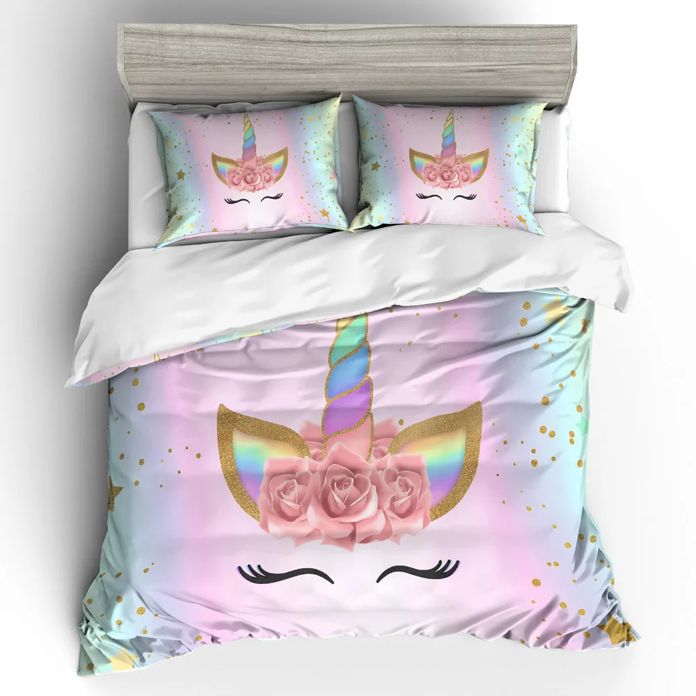 Thumbedding Dropship Shining Smile Unicorn Bedding Set 100% Microfiber Colorful 3D Duvet Cover Innovative Unique Design | Дом и сад