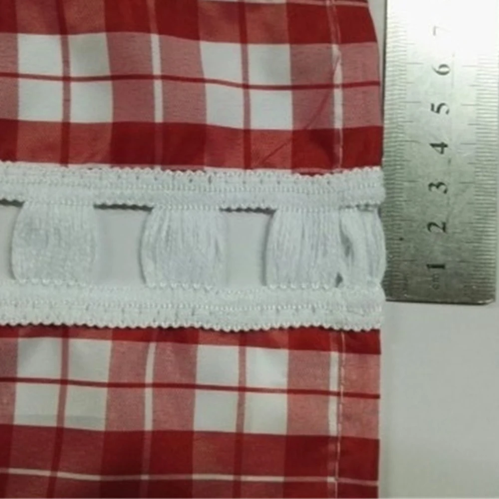 

1 PC Cotton-like Flower Embroidery Plaid Patchwork Cafe Curtain Kitchen Curtains