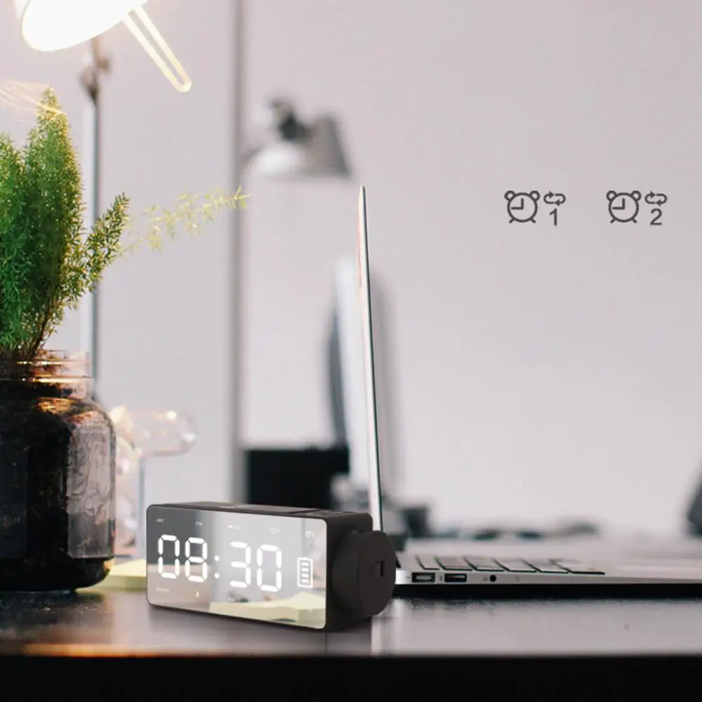Charging Projection Digital Clock Wireless Bluetooth Speaker LED Large Screen Alarm Snooze FM DIY Music Clocks US Plug | Электроника