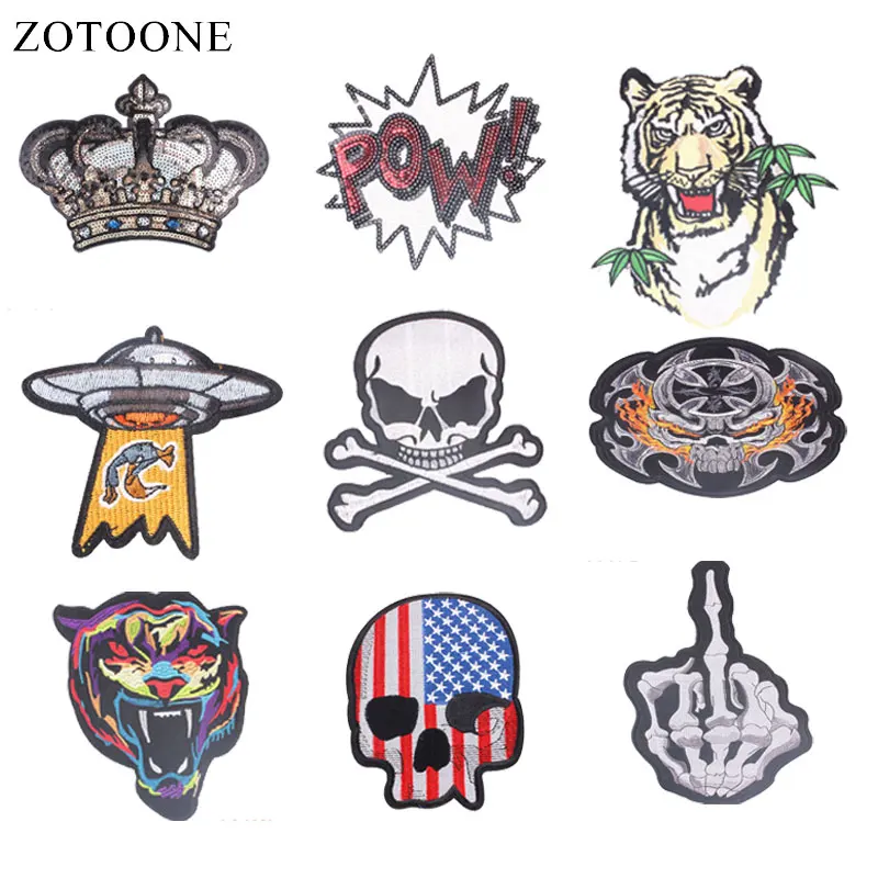Нашивки в виде черепа ZOTOONE Корона наклейки с тигром утюжок для самостоятельного