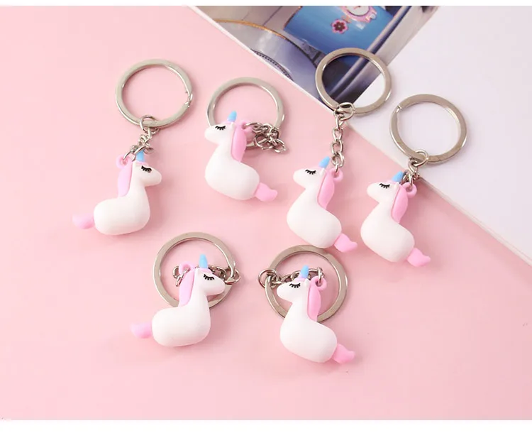 

DHLFREE Pink 100PCS Unicorns Keychains Fairytale PVC Unicorn Key chains Horse Key Rings Holder Alloy Key Chain