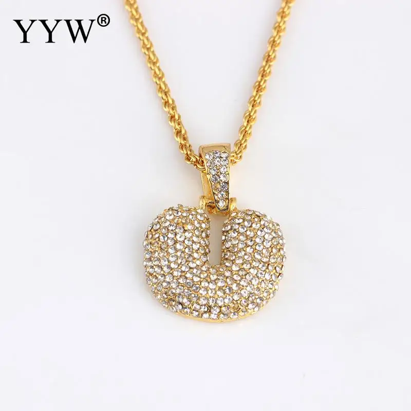 u Cubic Zirconia Hip Hop Chain Neckalce A-Z Custom Name Bubble Initial Letter Necklaces& Pendant Charm For Women Men Jewelry - Окраска металла: u