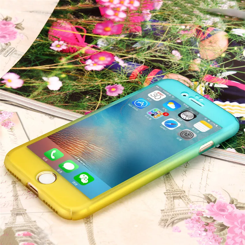 360 градусов полноразмерный защитный Жесткий ПК чехол для iPhone X, 8, 7, 6, 6 S, Plus, 5, 5S SE облегающий чехол градиент Цвет с защитой от царапин и пыли