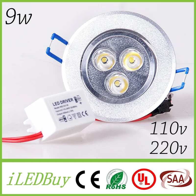 50 шт./лот 9 Вт высокомощный светодиодный потолочный светильник с регулируемой