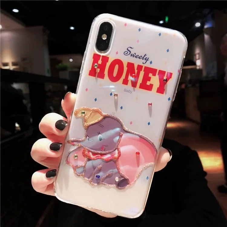 Роскошный блестящий чехол для телефона с мультяшной анимацией Dumbo iPhone X XS XR Xsmax 7 Puls