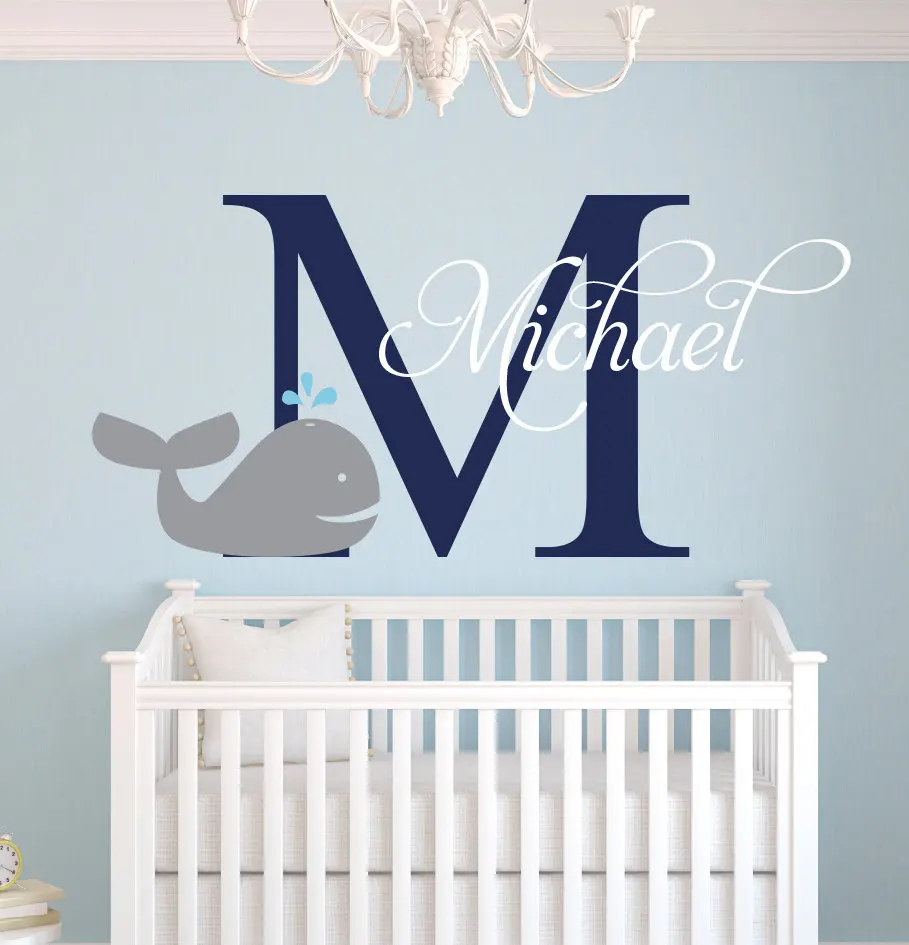 По индивидуальному заказу с морским Китом имя ребенка милые наклейки на стену в