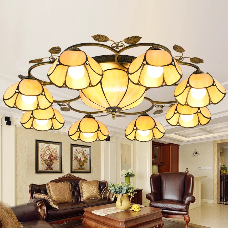 Подвесной светильник из закаленного стекла Тиффани-барокко в средиземноморском