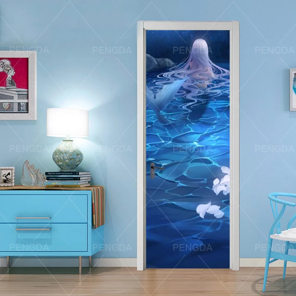 Картина 3D наклейка на дверь DIY домашний декор принт русалки художественные наклейки с рисунками самоклеющиеся водонепроницаемые фрески для ремонта спальни - Цвет: Door YXCV2501-10