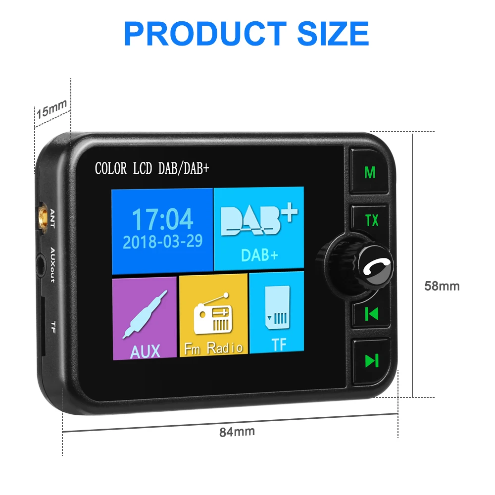 DAB Radio Receiver FM Transmitter Bluetooth Handsfree Music Player Digital Broadcast Auto Audio TF Card Slot Car | Автомобили и