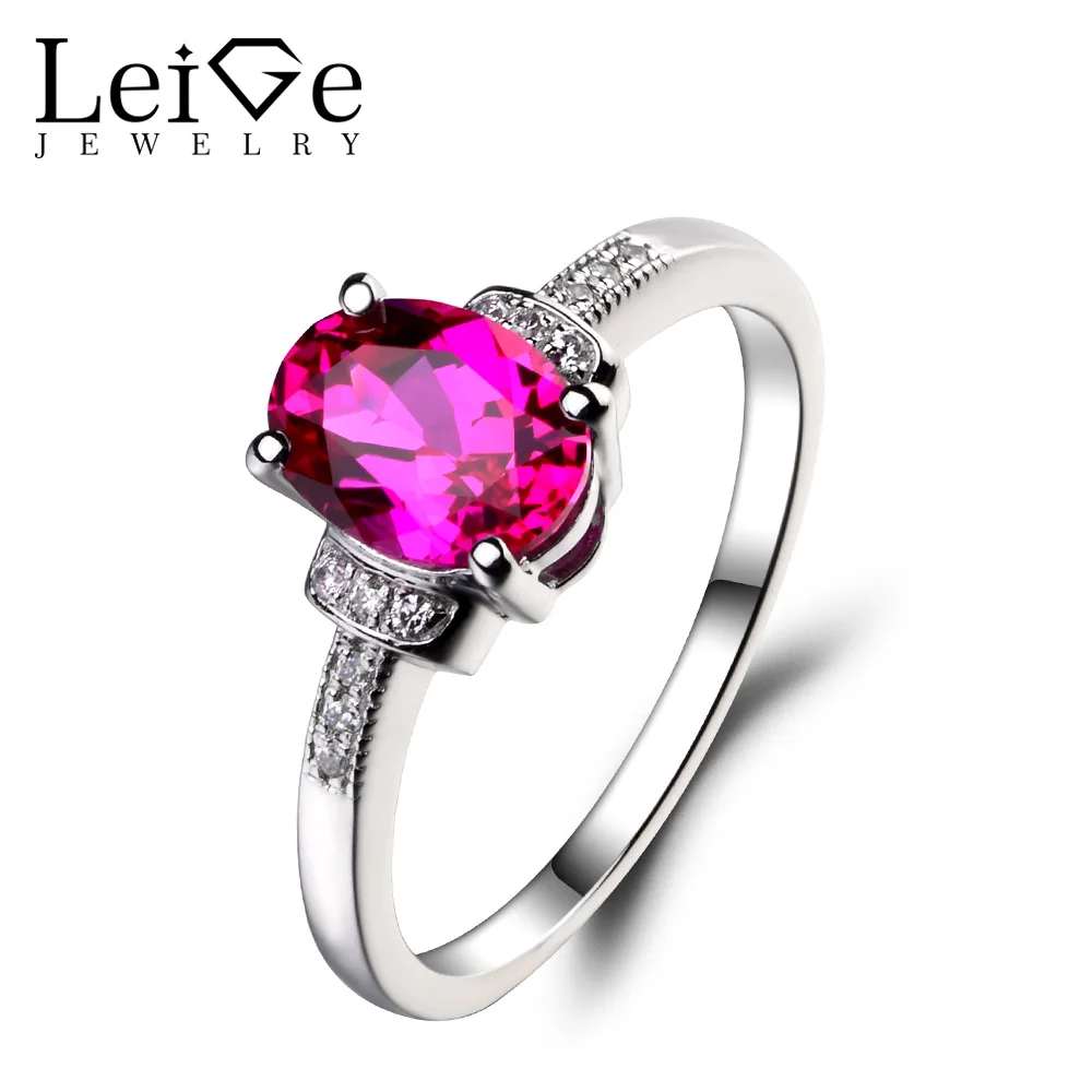 

Leige Jewelry 925 Sterling Silver Lab Ruby Ring Oval Cut Gemstone July Birthstone Promise Engagement Rings Jewelry for Women