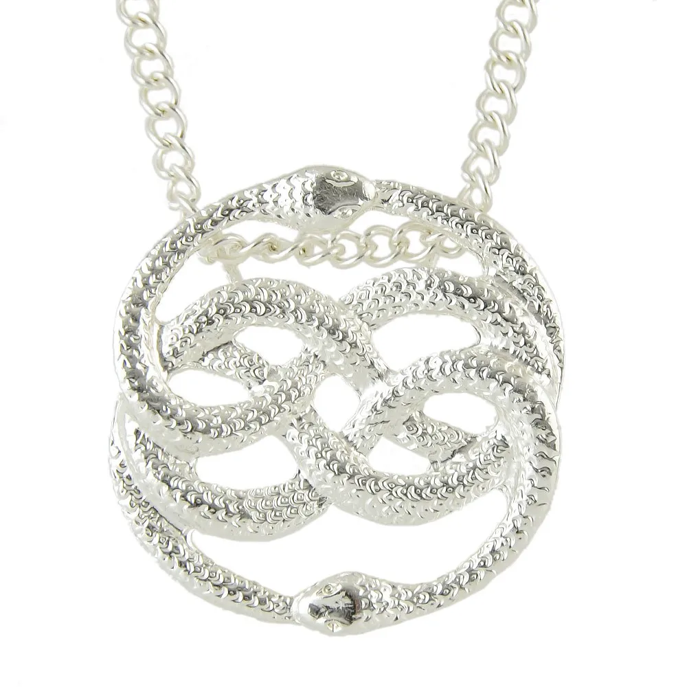 Steampunk Bronze Gold-Color Necklace Vivid Cute Two Lingering Snake Silver Color Pendant Statement necklace For Women | Украшения и