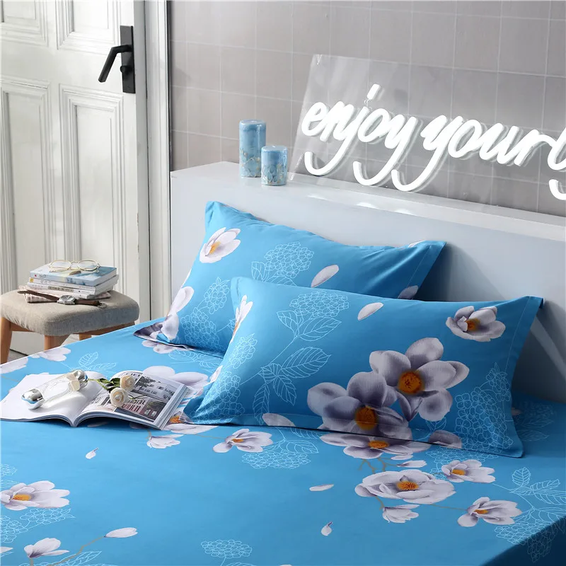 1 шт. простыня для кровати с цветами синего цвета на резинке резиновой подкладке