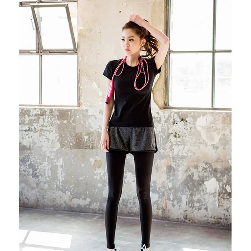 Женские тренировка Бег Йога Брюки Поддельные брюки из двух частей