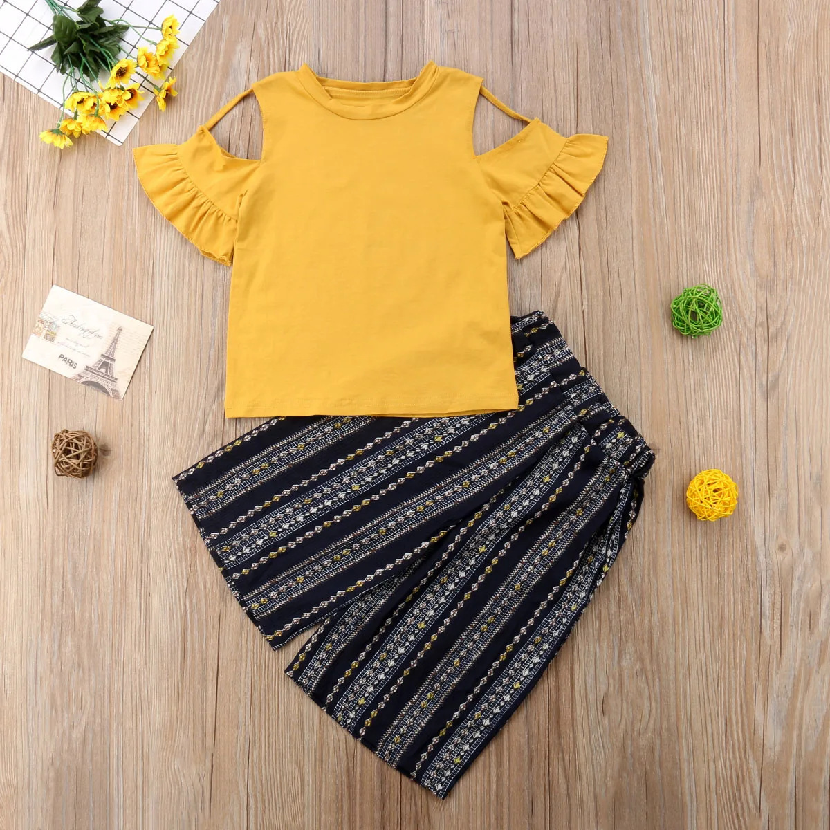 New Kids Baby Girl Off shoulder T Shirt Tops Striped Flared Pants Clothes Outfits Fashion Summer Girls | Детская одежда и обувь