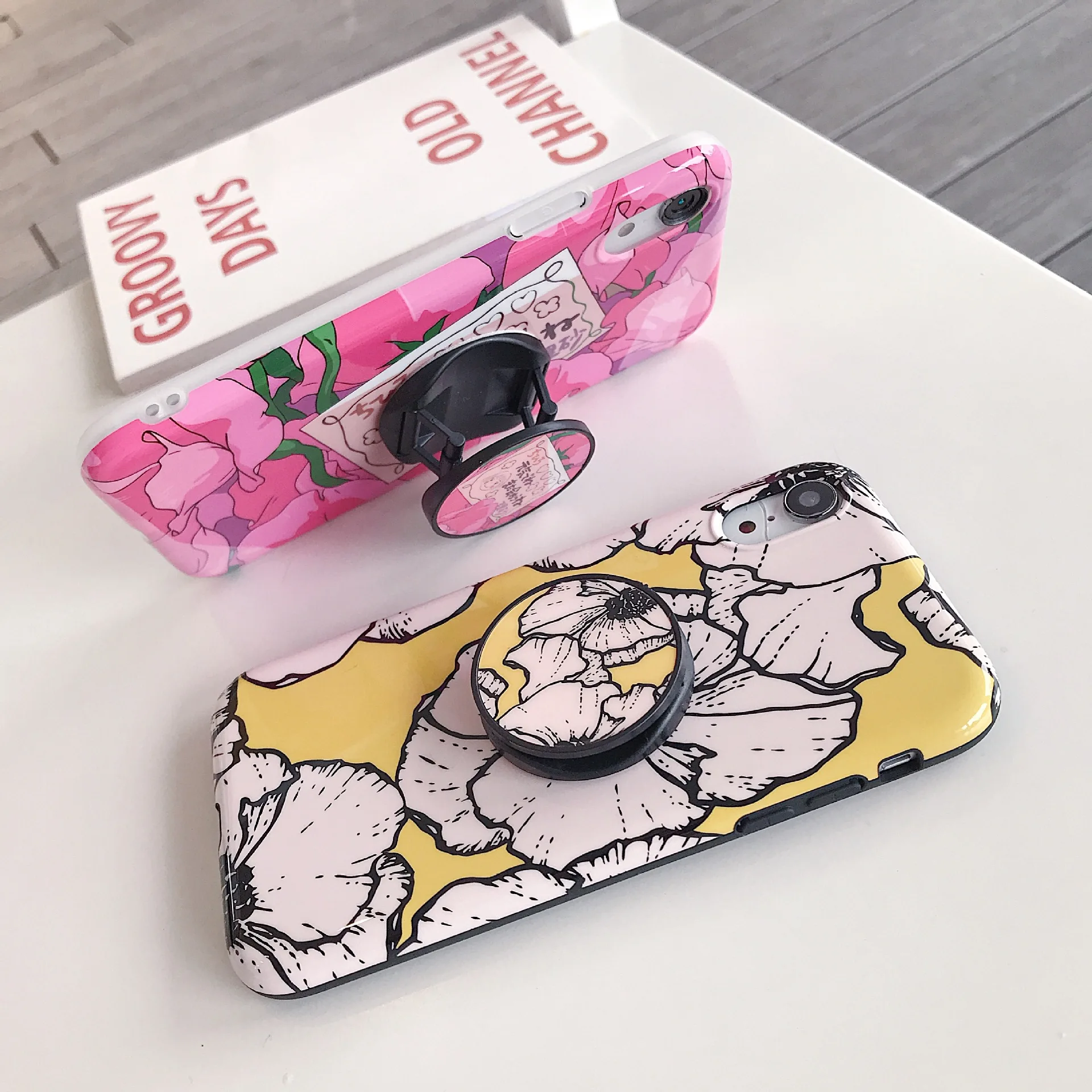 Summer Leaves Finger Ring Holder Case For iPhone XR X XS Max 6 6S 7 8 Plus Colorful Painting Floral Soft Fashion Phone NEW |