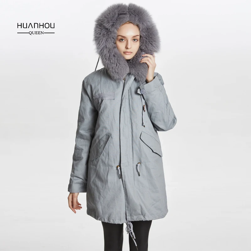 Распродажа королева huanhou пальто из натурального меха новая модная одежда Паркер