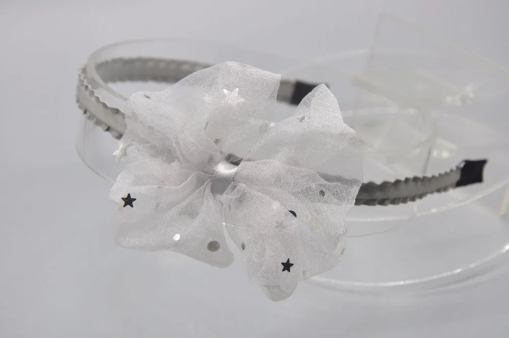 

Boutique 12pcs Fashion Glitter Star Gauze Hair Bow Hard Headbands Solid Bowknot Hairbands Princess Headwear Hair Accessories