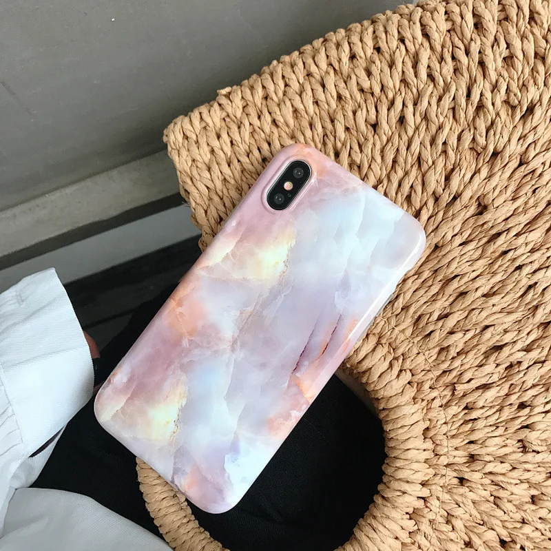 В Корейском стиле для девочек коралловый Мрамор чехол iPhone X XR XS Max Чехол 7 8 6 S Plus