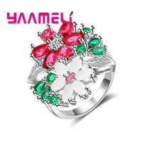 enthusiasm with cute sweet style plant series green leaves red flowers shape 925 sterling silver flower festival ring