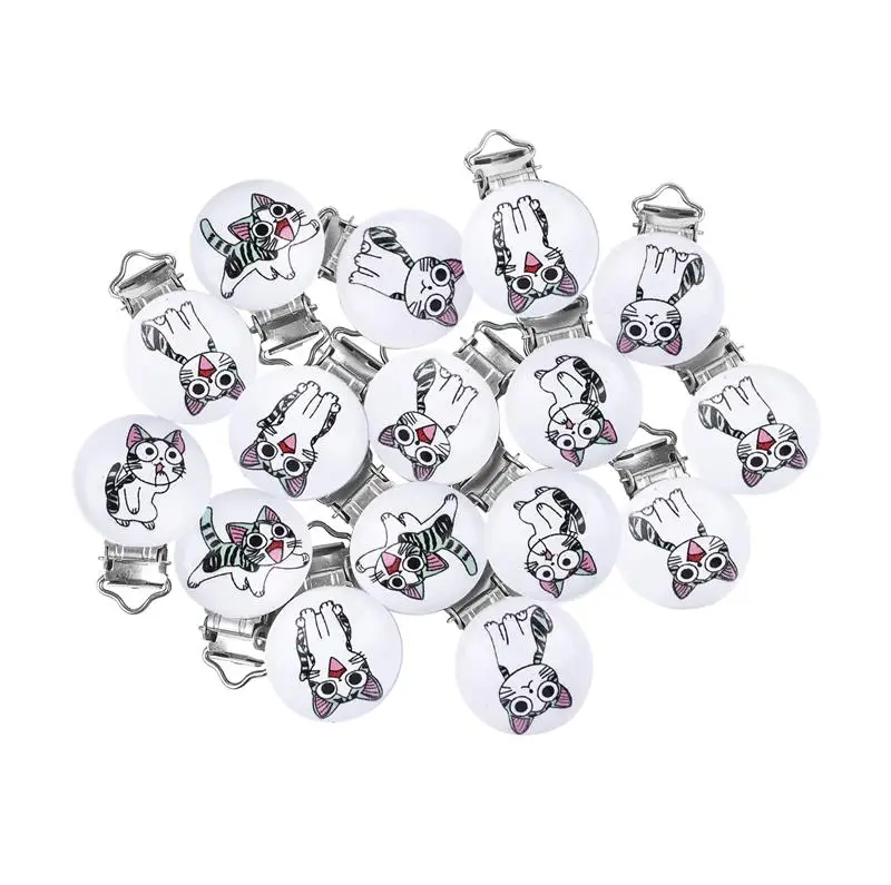 5 шт. милые детские пустышки с рисунком кошки круглые белые деревянные зажимы для