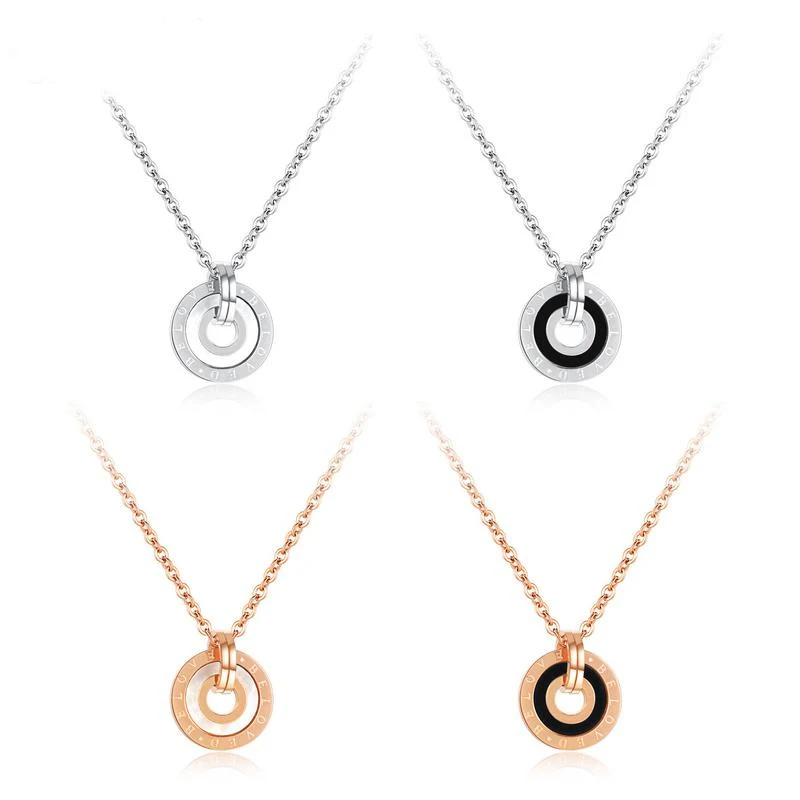 

Hot Sale Black White Shell Round Rose Gold Color / Silver Color Stainless Steel Necklace