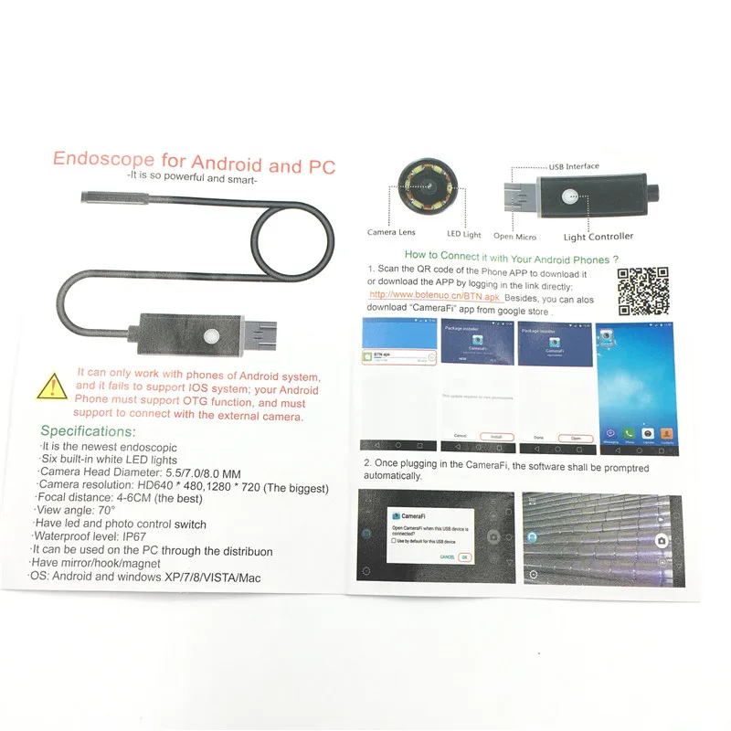 Водонепроницаемый usb-кабель 5,5 мм, 7 мм, 1 м, 2 м, 5 м, 10 м, 6 светодиодный эндоскоп для Android 1/9 CMOS, мини USB эндоскоп, камера для осмотра, бороскоп