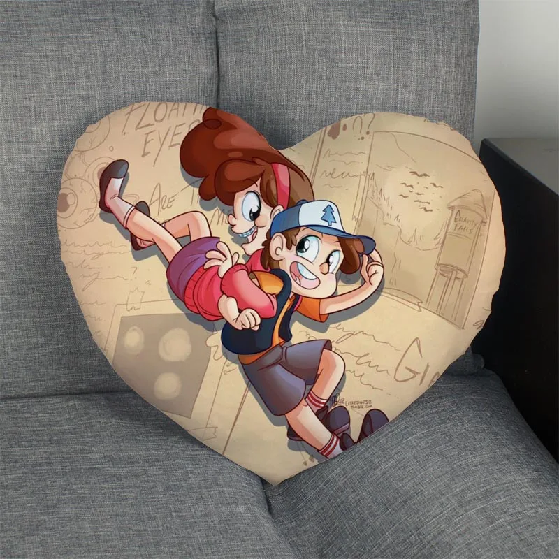 Pillow Case Наволочка на молнии в форме сердца с изображением Гравити Фолз, Наволочка на заказ, наволочка без сердечника, размер 41x36 см, 47x42 см - Цвет: Pillow Case